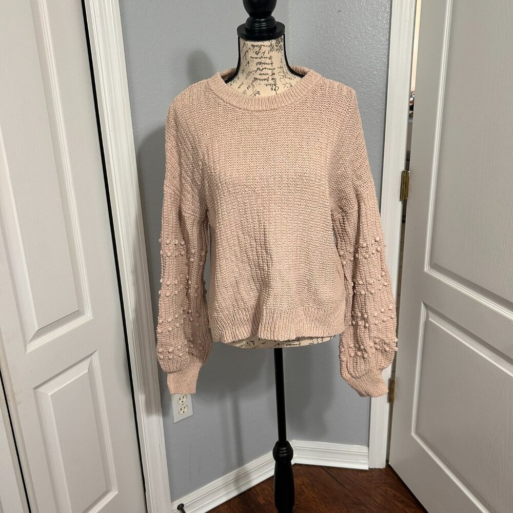 Madewell Bobble Sleeve Sweater Womens Large Avalon Pink 100% Cotton